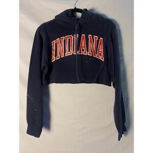 Russell Athletic 80s IU INDIANA Cropped Pullover Hoodie Drawstring Women's XS